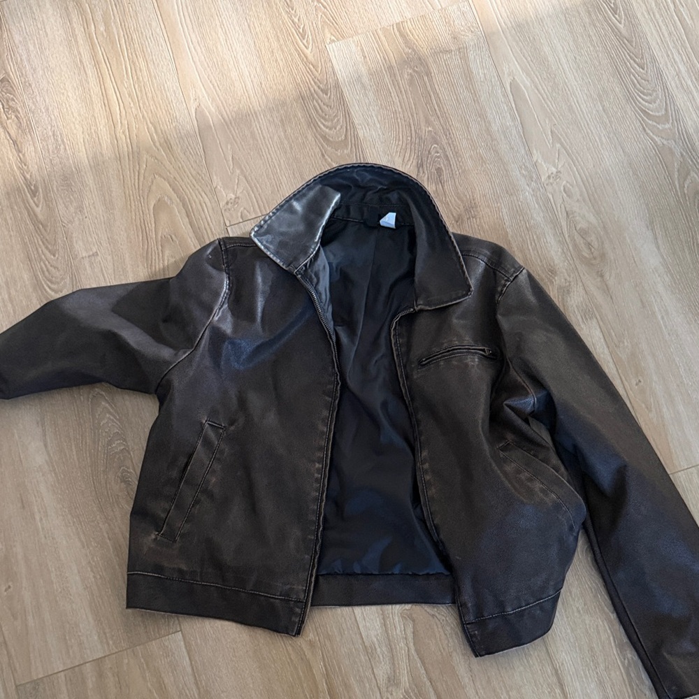 H&M Men's Black Bomber-Style Faux Leather Jacket